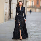 Chic Spitzenanzugkragen zweiteiliges langärmeliges Kleid für Damen