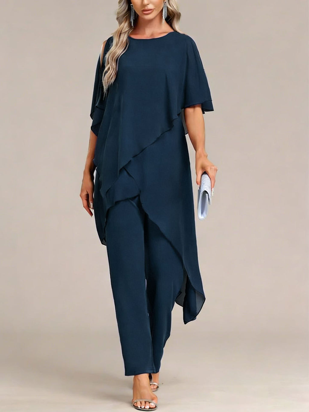 Ensemble deux pièces asymétrique et pantalon à épaules dénudées pour femme