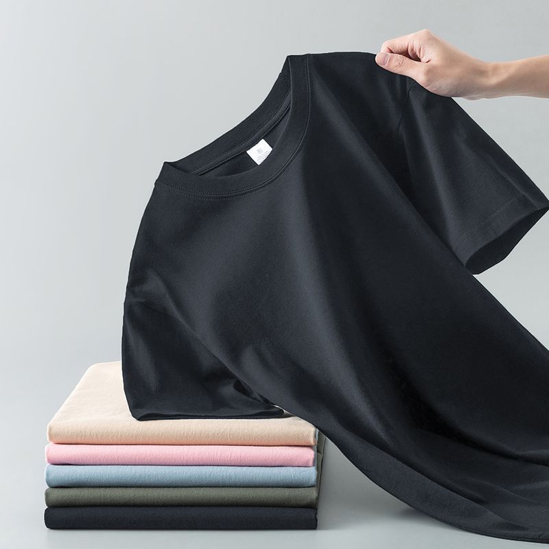 Débardeur à col rond et à manches courtes en coton pur pour hommes et femmes, t-shirt d'été de couleur unie
