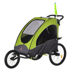 Bike Trailer for Kids 3 In1 Foldable Child Jogger Stroller Baby Stroller Transport Carrier with Shock Absorber System Rubber Tires Adjustable Handlebar Kid Bicycle Trailer Green and Gray
