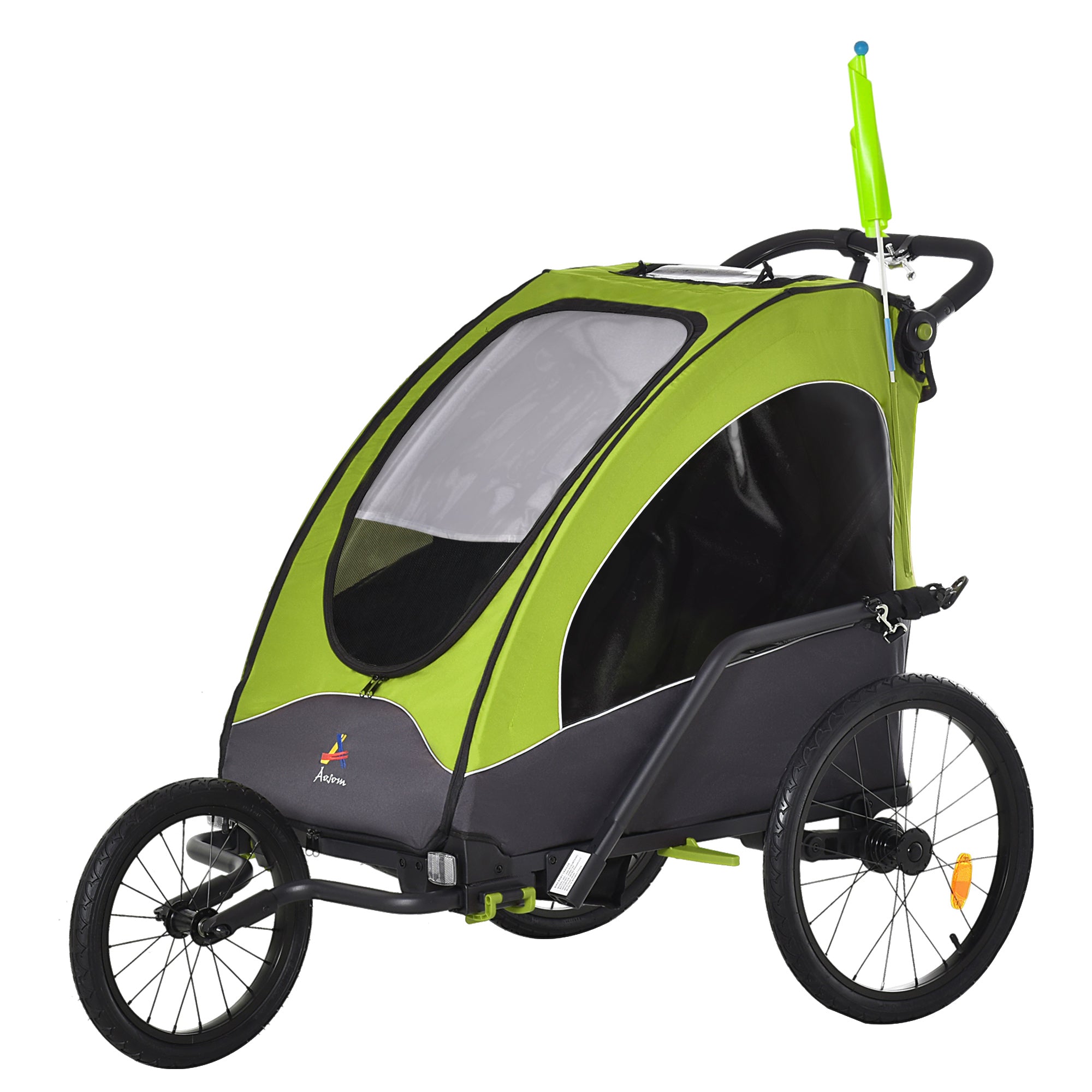 Bike Trailer for Kids 3 In1 Foldable Child Jogger Stroller Baby Stroller Transport Carrier with Shock Absorber System Rubber Tires Adjustable Handlebar Kid Bicycle Trailer Green and Gray