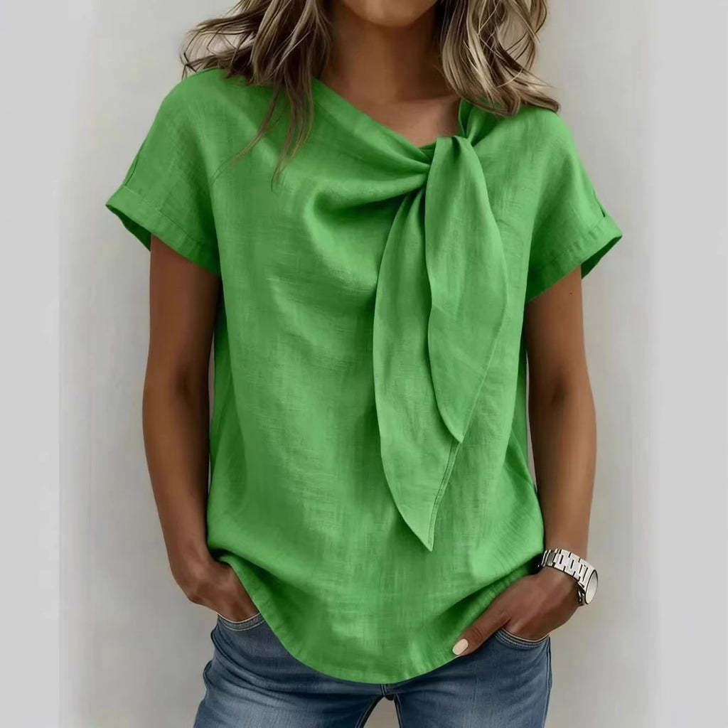 T-shirt décontracté d'été à manches courtes pour femmes - Haut léger en mélange de coton pour tous les jours