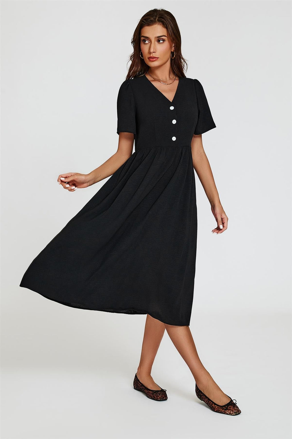 Midi-Kleid mit Knopfleiste in Schwarz