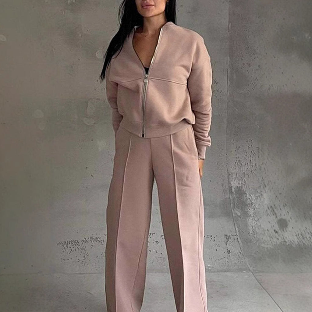 Ensemble de survêtement pour femme, veste zippée et pantalon large, deux pièces