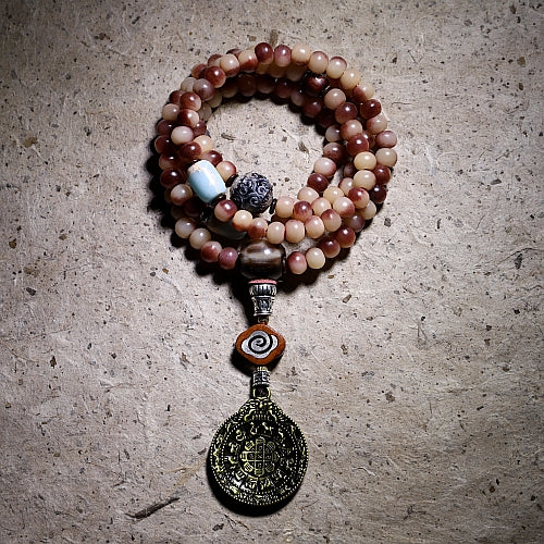 Bracelet en os de chameau naturel, écologique, rouge sang, perles bouddhistes tibétaines, 108 pièces