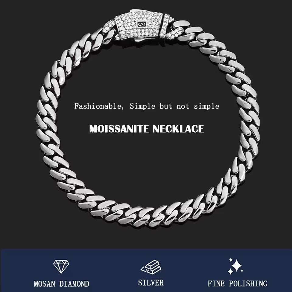 Kolye, 925 Ayar Gümüş, Buzlu, VVS Geçiş Pırlanta Test Tokası, 6/8/10 mm Zincir, GRA'lı İnce Takı, Stokta