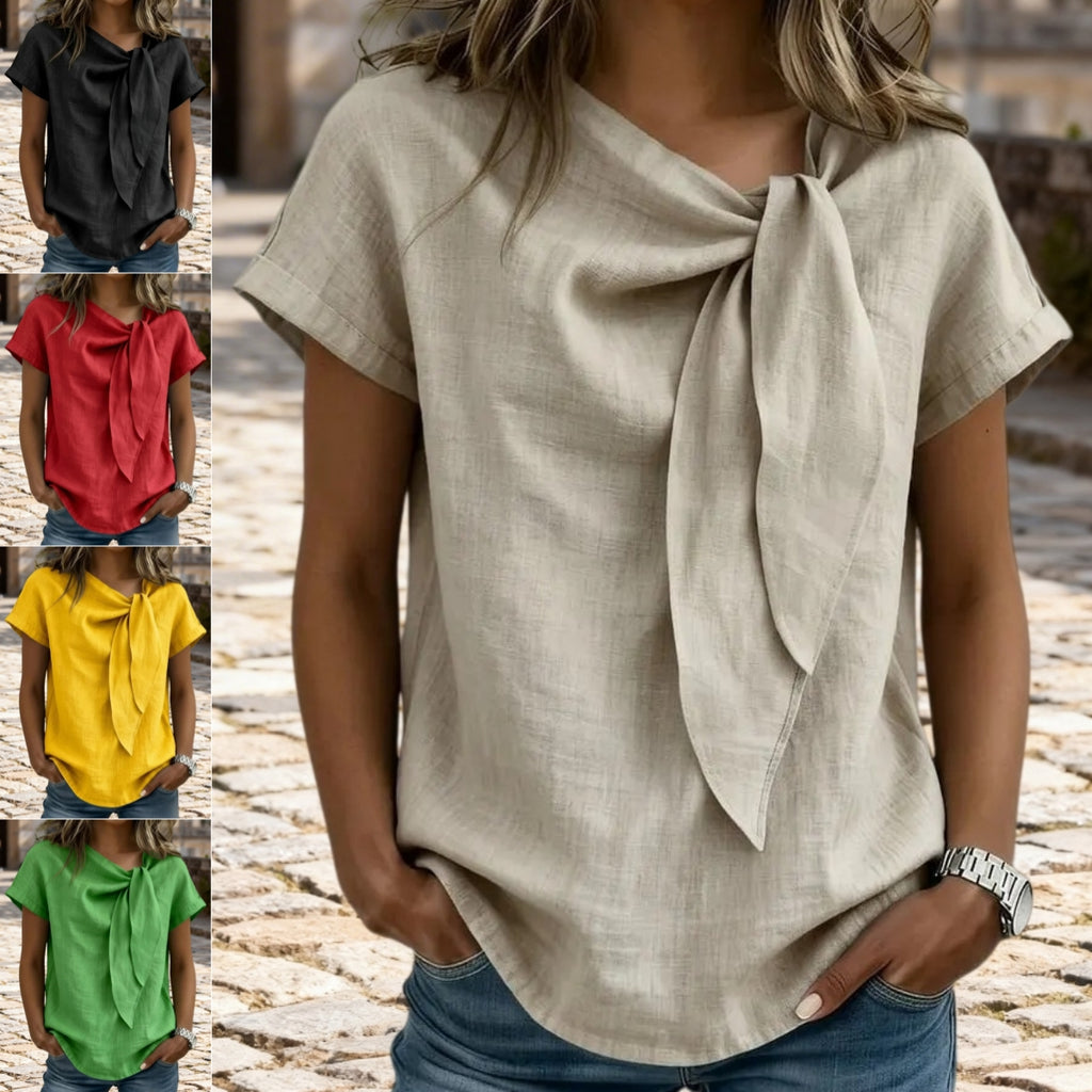 T-shirt décontracté d'été à manches courtes pour femmes - Haut léger en mélange de coton pour tous les jours
