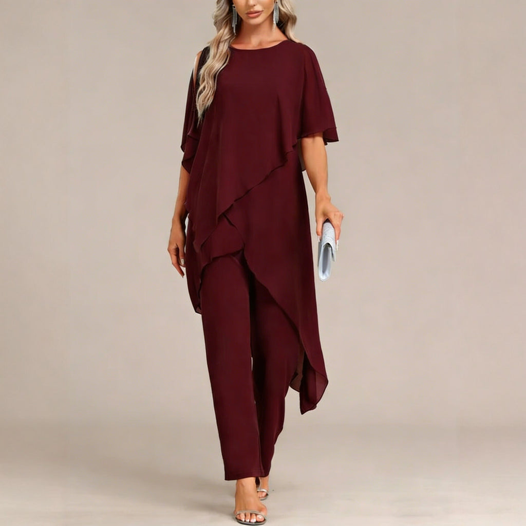 Ensemble deux pièces asymétrique et pantalon à épaules dénudées pour femme