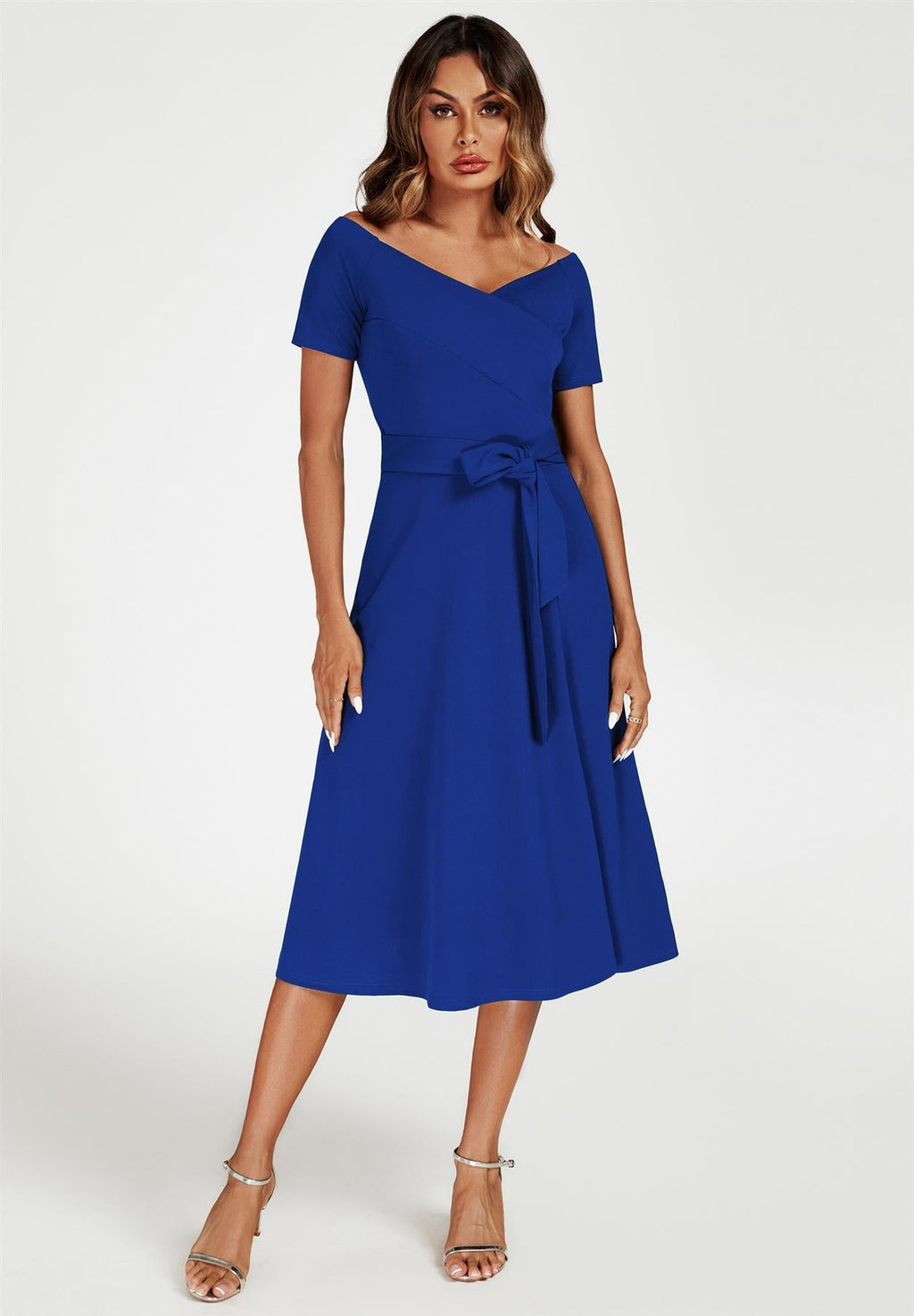Bardot-Midikleid in Königsblau