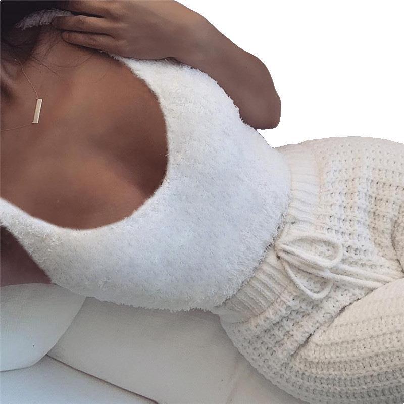 3-teiliges Damen-Bekleidungsset Langarm Crop-Tanktop und Kordelzug-Shorts Schlafanzug-Set