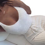 3-teiliges Damen-Bekleidungsset mit langärmligem Crop-Tanktop und Shorts mit Kordelzug