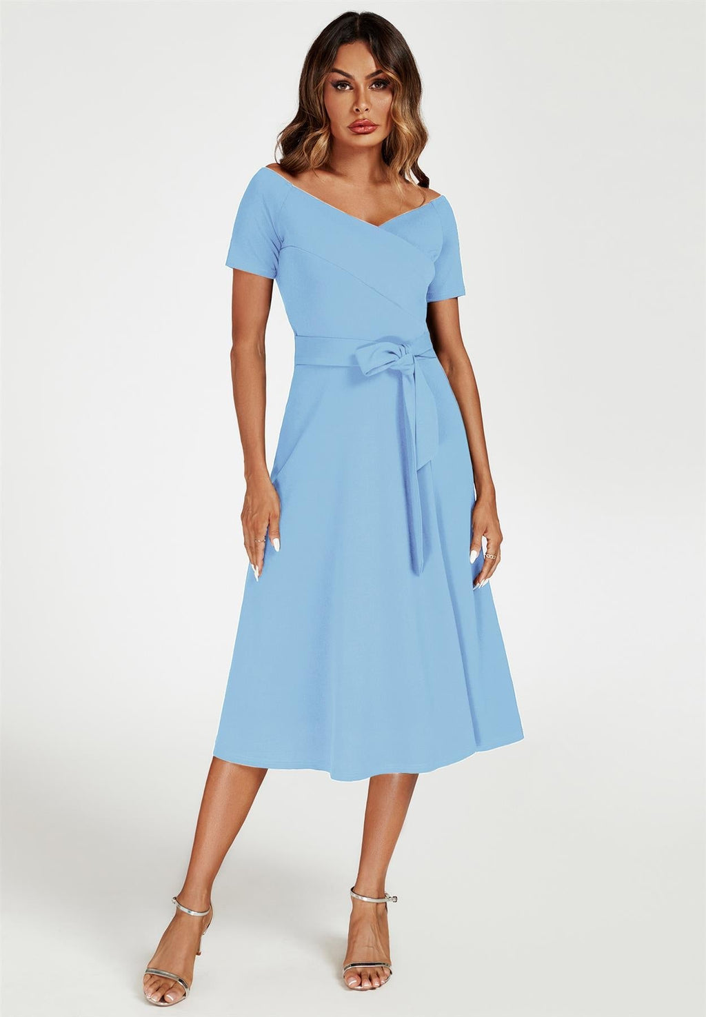 Bardot-Midikleid in Hellblau