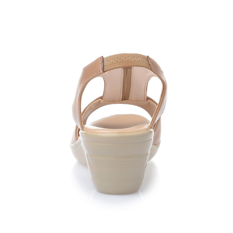 Sandales compensées ajourées pour femme, à talon moyen, pour mère.