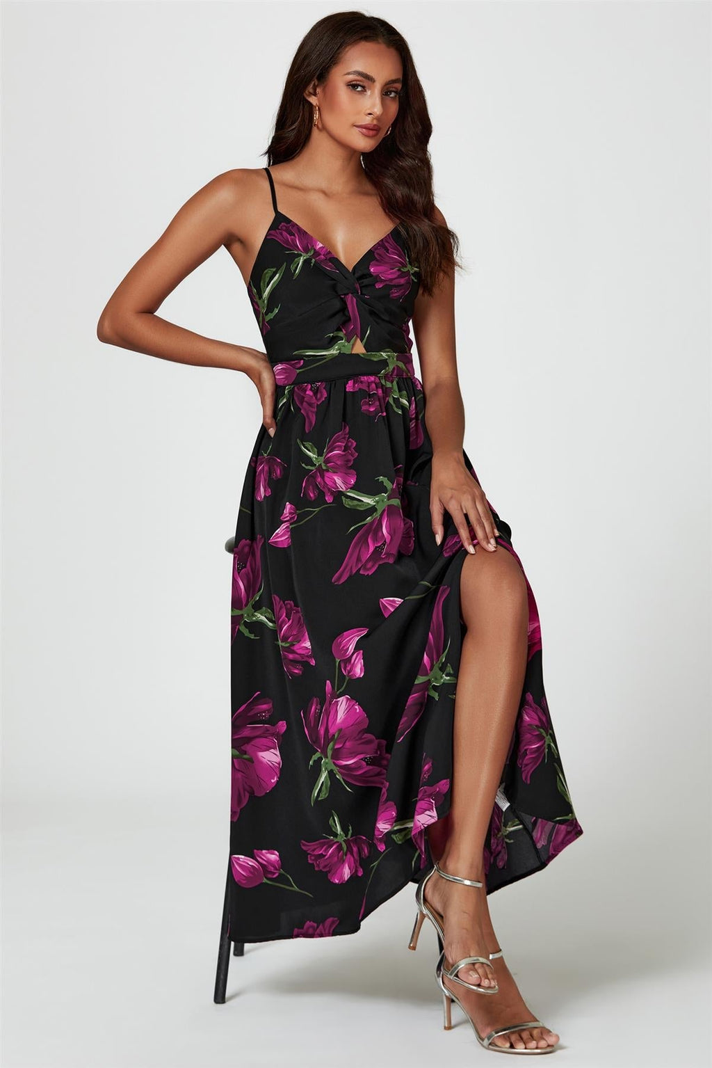 Robe longue imprimée florale noire