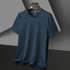 Men's Round Neck Jacquard Short Sleeve Cool Antibacterial Fashion Brand Casual Fashion Half Sleeve