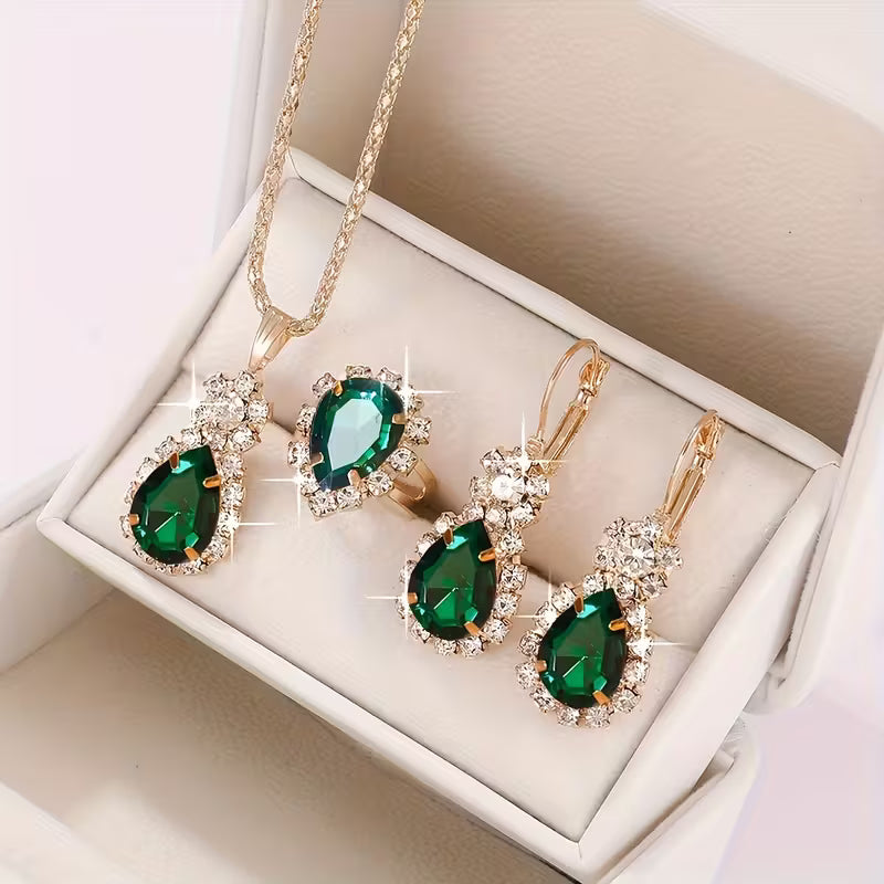 4-teiliges modisches Damenschmuckset aus Zinklegierung und Glasmosaik.