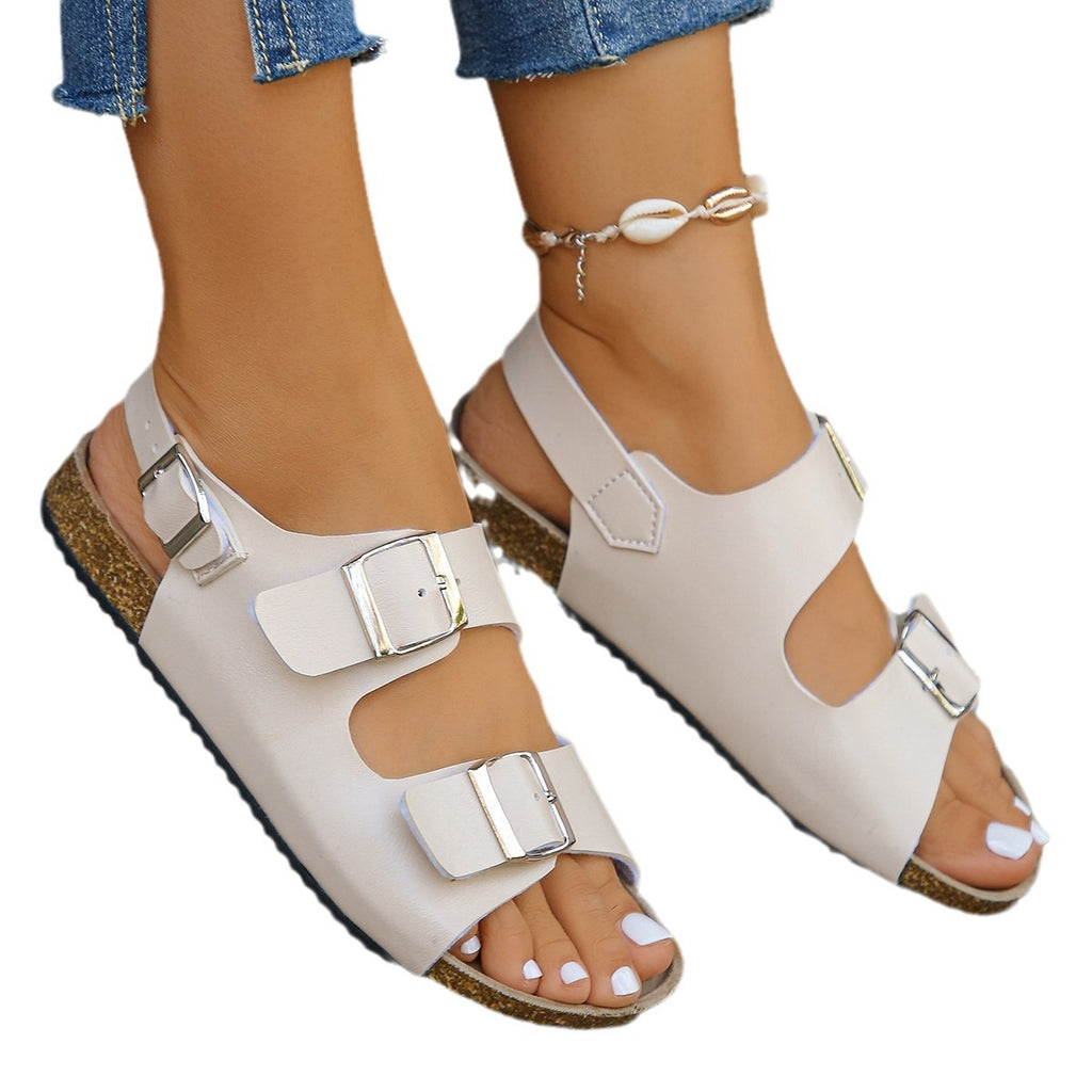 Damen flache Sandalen mit eckiger Schnalle und Blockabsatz im Freizeitstil