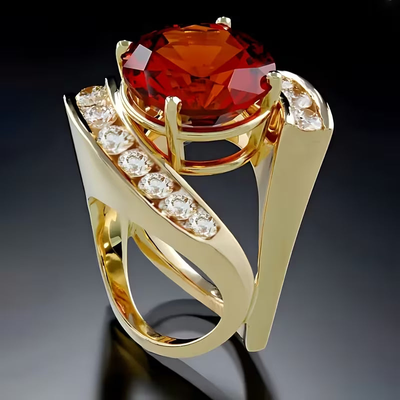 Eleganter Kupferring – mit roten synthetischen Steinen und Ziersteinen | Geeignet für den Alltag 