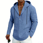 Men's Casual Linen Hoodie Long-Sleeve Top