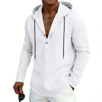 Men's Casual Linen Hoodie Long-Sleeve Top