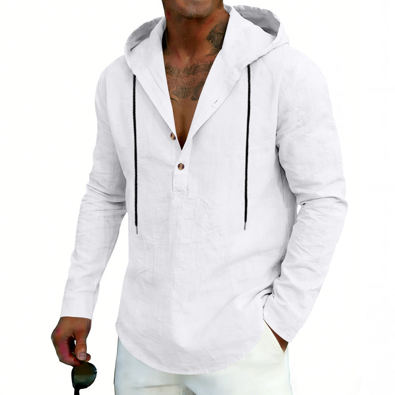 Men's Casual Linen Hoodie Long-Sleeve Top