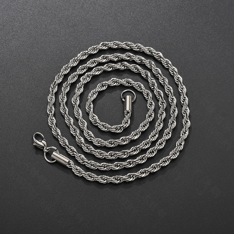 Collier tressé en acier inoxydable avec revêtement sous vide, style hip-hop