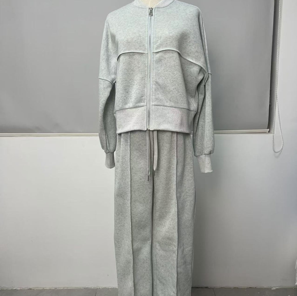 Ensemble de survêtement pour femme, veste zippée et pantalon large, deux pièces
