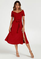 Bardot Midi Dress In Red