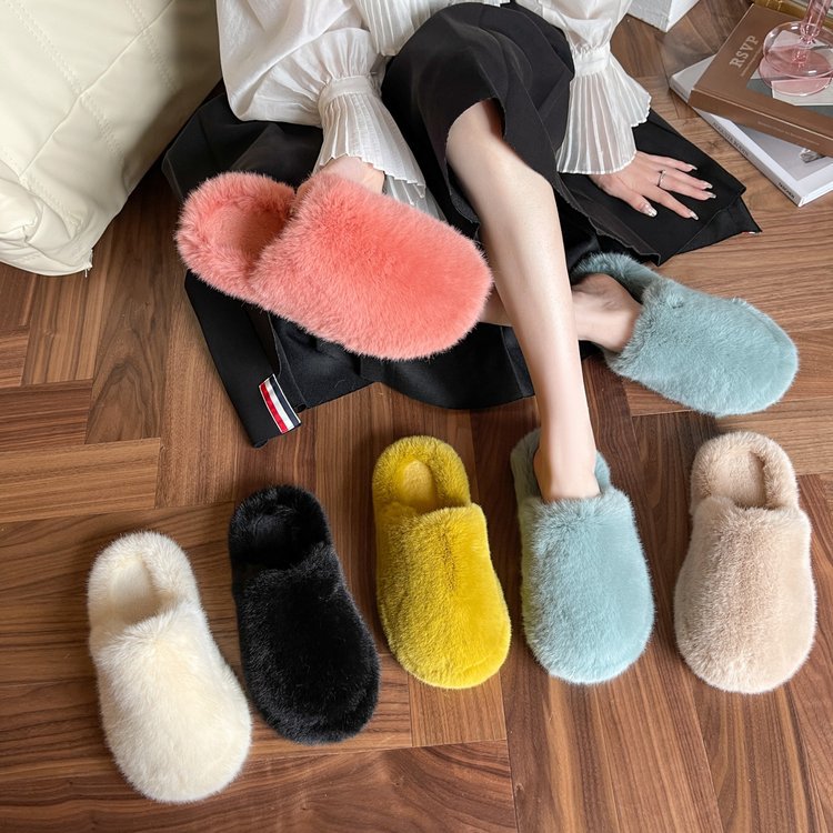 Female Candy Color One-word Cotton Slippers