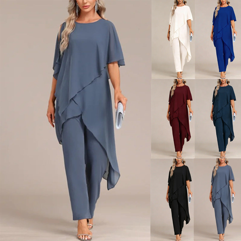 Ensemble deux pièces asymétrique et pantalon à épaules dénudées pour femme