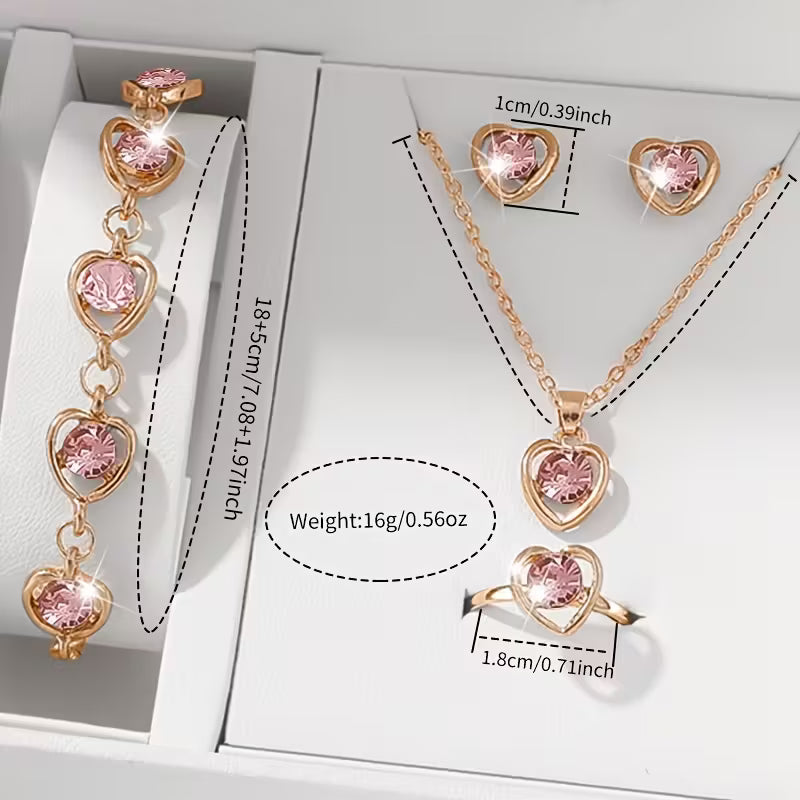 Elegantes quadratisches Damen-Quarzuhr-Set mit Herzanhänger – luxuriöses Zifferblatt in Goldoptik