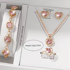 Elegantes quadratisches Damen-Quarzuhr-Set mit Herzanhänger – luxuriöses Zifferblatt in Goldoptik