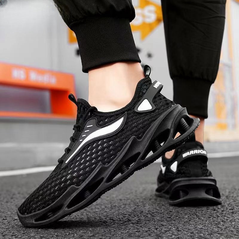 Baskets montantes à lacets pour hommes, chaussures de sport en maille, semelle creuse tendance, chaussures de course à tige basse