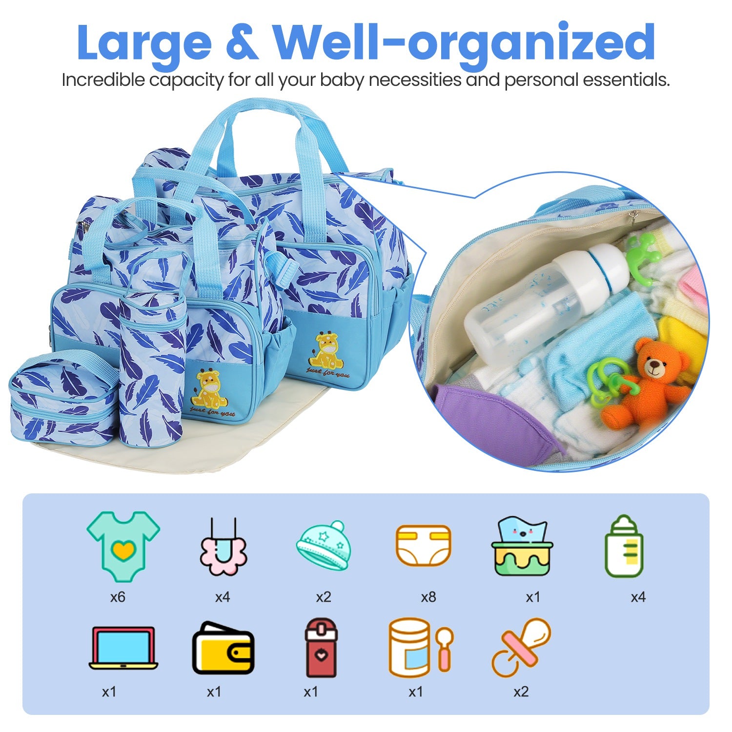 5Pcs Baby Nappy Diaper Bags Set Mummy Diaper Handbags With Diaper Pad Food Bag Bottle Bag Travel Tote Bags For Mom Dad
