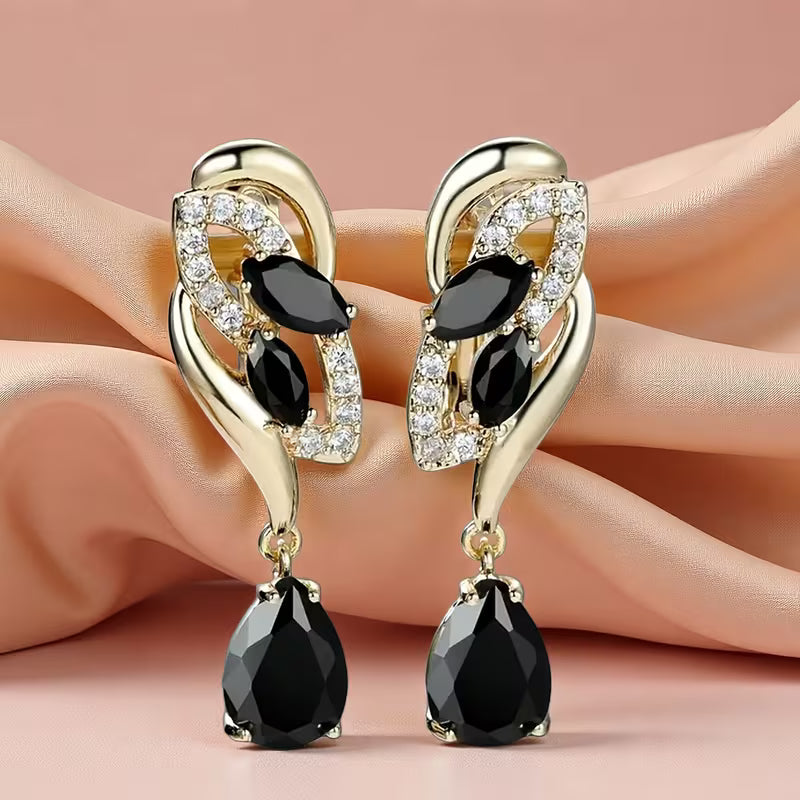 Elegante grüne Damen-Ohrringe in Tropfenform mit Zirkonia 