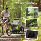 Bike Trailer for Kids 3 In1 Foldable Child Jogger Stroller Baby Stroller Transport Carrier with Shock Absorber System Rubber Tires Adjustable Handlebar Kid Bicycle Trailer Green and Gray
