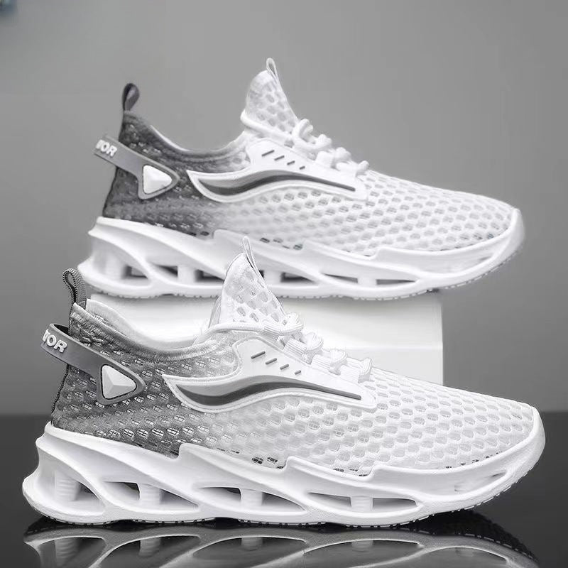 Baskets montantes à lacets pour hommes, chaussures de sport en maille, semelle creuse tendance, chaussures de course à tige basse