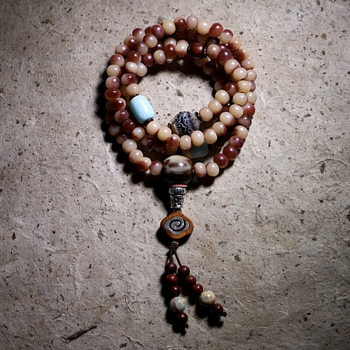 Bracelet en os de chameau naturel, écologique, rouge sang, perles bouddhistes tibétaines, 108 pièces