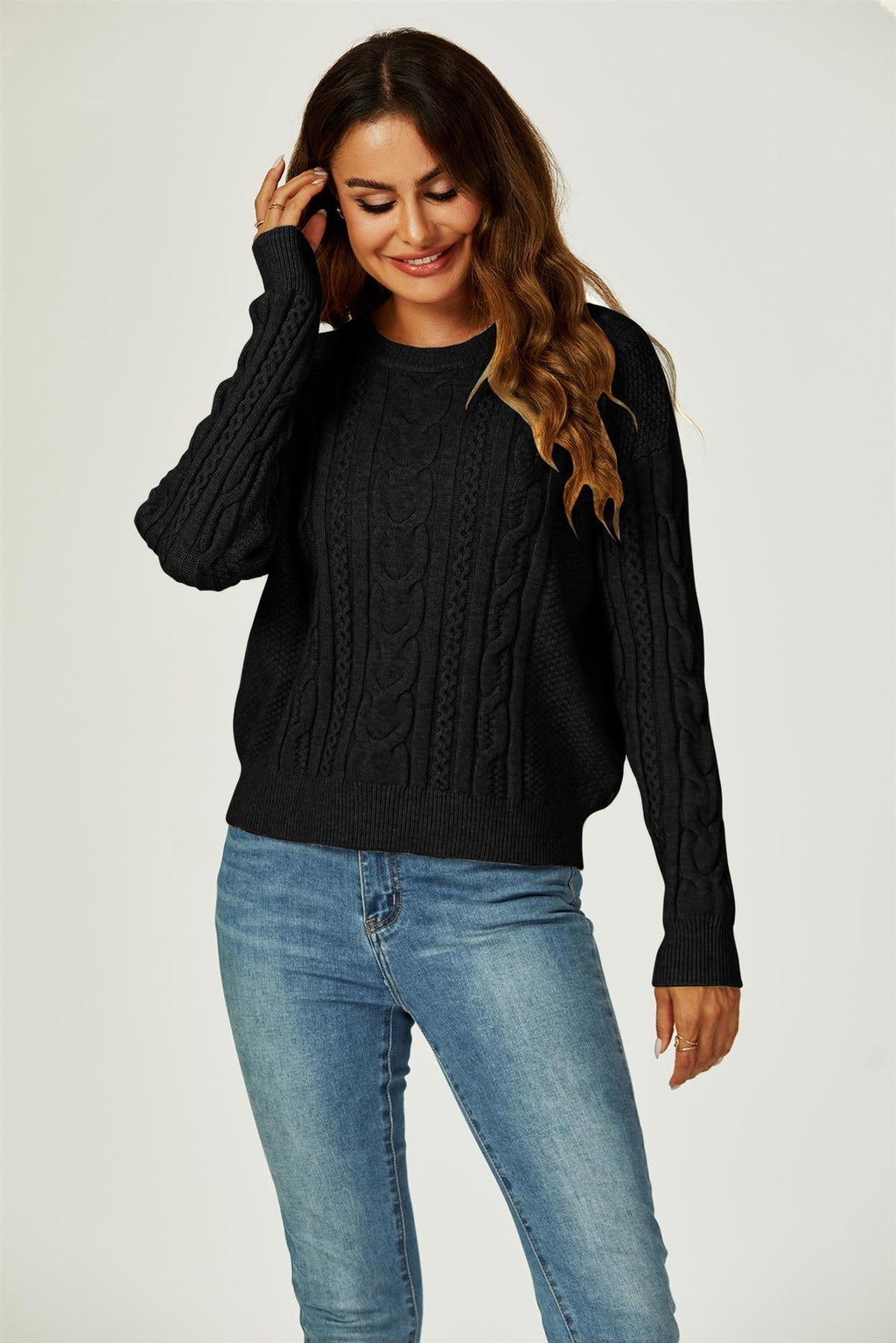 Grober Rundhalspullover in Schwarz