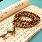 Natural Wood 108 Buddha Beads Yellow Flower Pear Ebony