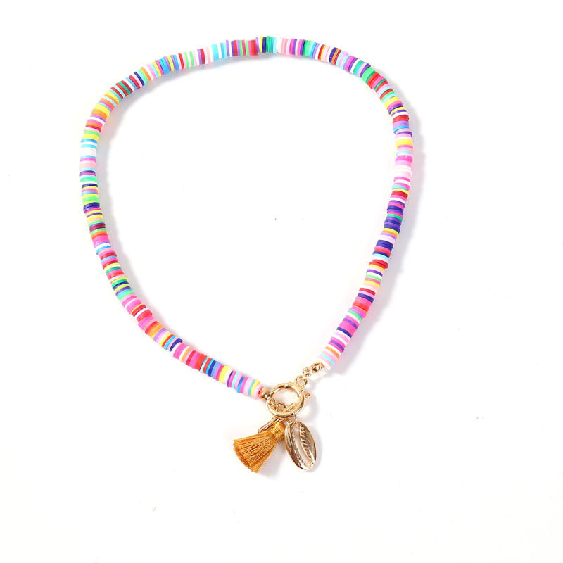 Collier Femme Bohème Coquillage Pompon Sauvage Doux