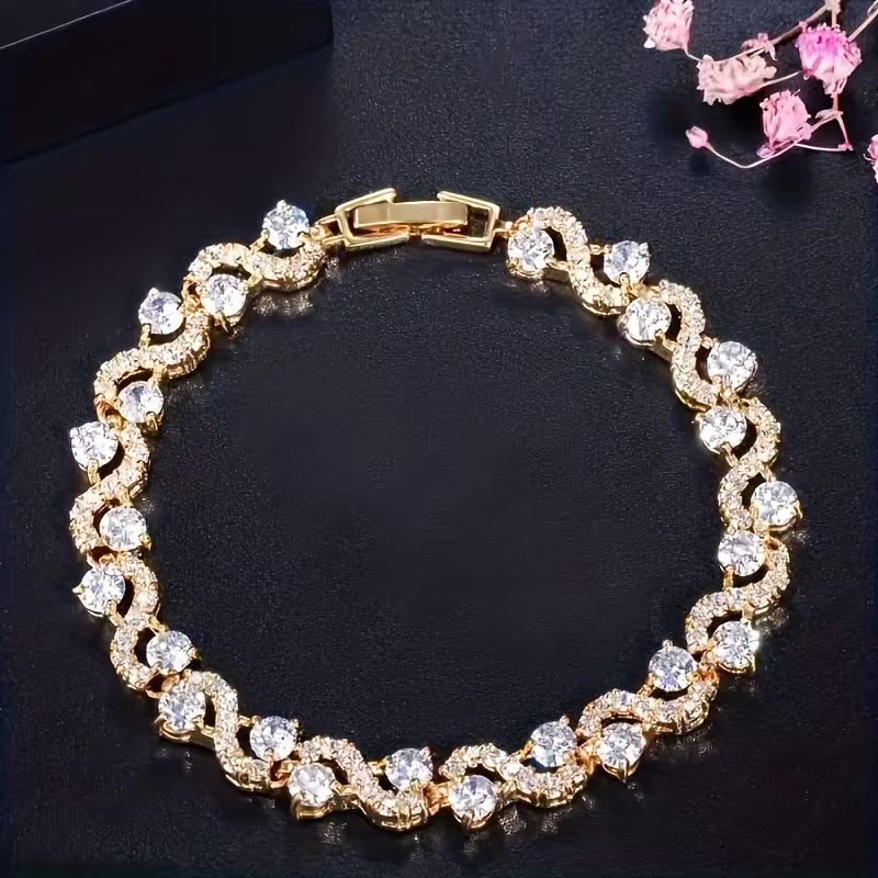 Elegantes Luxus-Steinarmband, geeignet für Alltag und Partys, funkelndes Wellen-Steinketten-Schmuckstück, Hochzeiten, Abendessen, besondere Anlässe