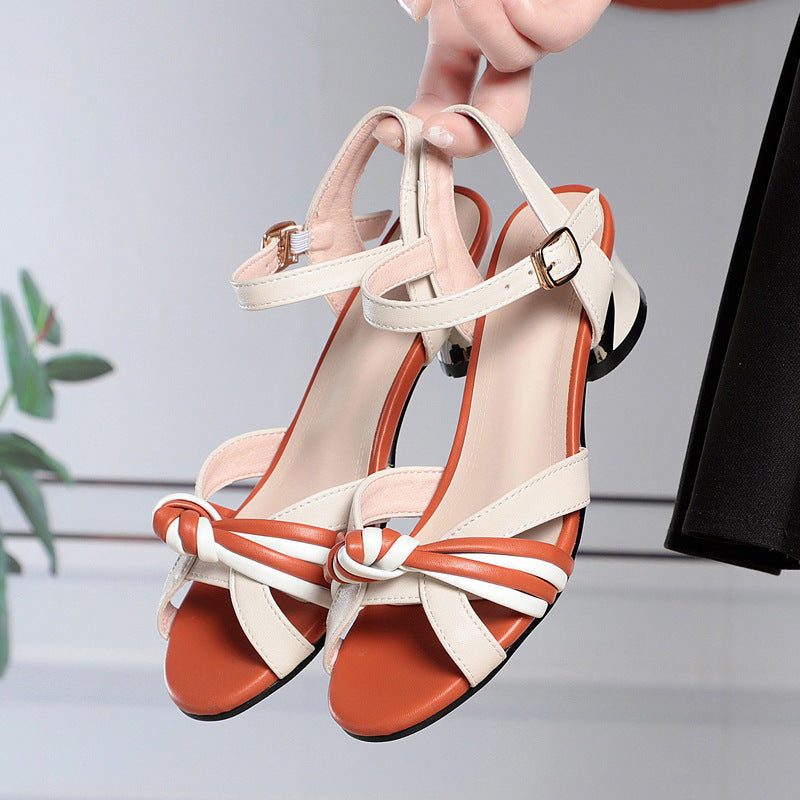 Chaussures évidées pour femmes en cuir de vachette à talon épais et à la mode