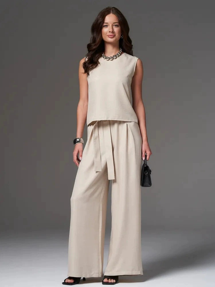 Ensemble pantalon ample décontracté sans manches pour femme