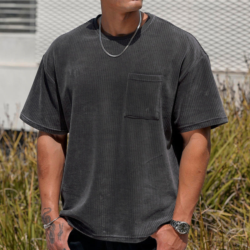 Sports Men's Round Neck Corduroy Casual T-shirt