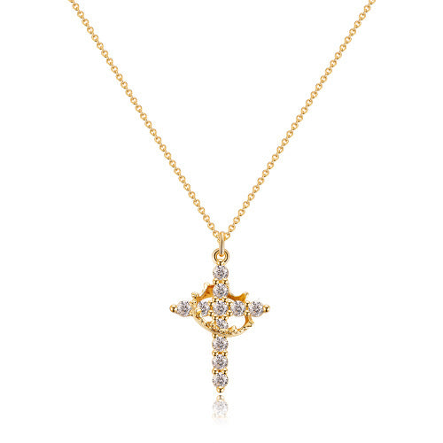 Collier rotatif couronne en croix serti de faux diamants