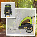 Bike Trailer for Kids 3 In1 Foldable Child Jogger Stroller Baby Stroller Transport Carrier with Shock Absorber System Rubber Tires Adjustable Handlebar Kid Bicycle Trailer Green and Gray