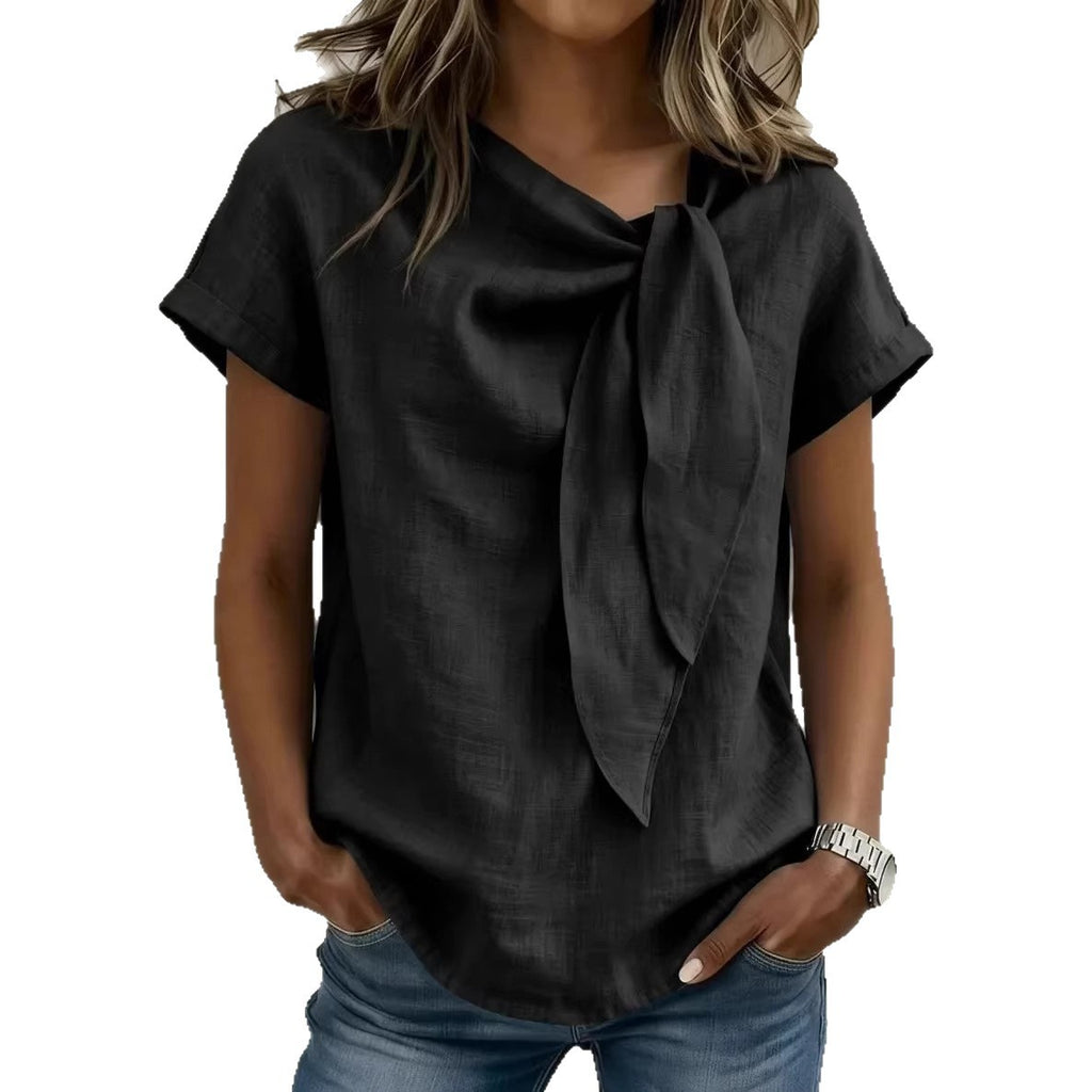 T-shirt décontracté d'été à manches courtes pour femmes - Haut léger en mélange de coton pour tous les jours