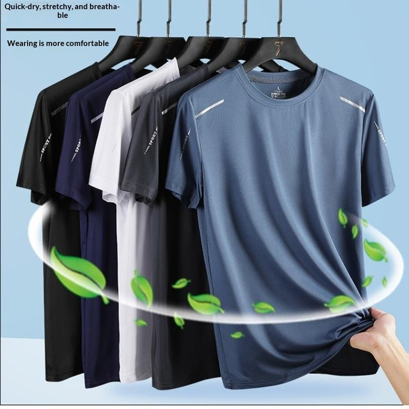 Mens Summer Thin Ice-silk Short-sleeve Shirt