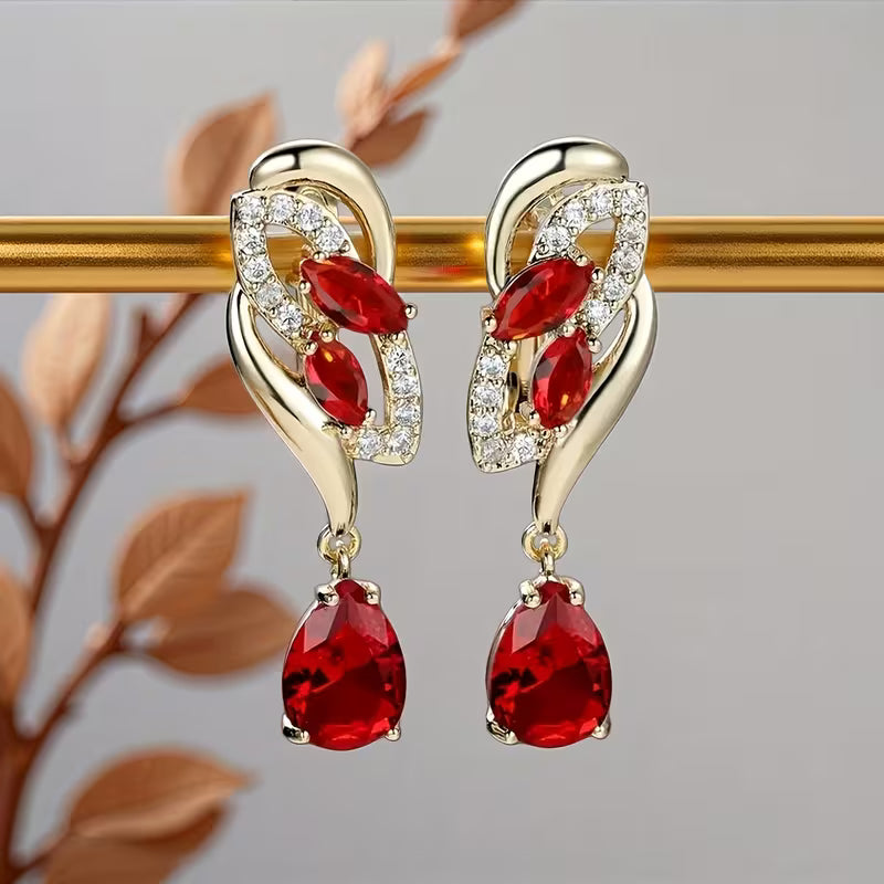 Elegante grüne Damen-Ohrringe in Tropfenform mit Zirkonia 